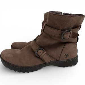 Born Brown Combat Moto Boots brown leather strappy size 6.5